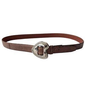 Ilana Goor Heart Buckle Belt (Size L) 1” Brown Lizard & Cowhide w/ Silver Tone